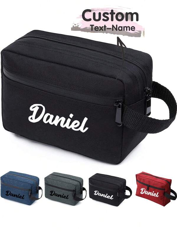 1pc Custom Men's Personalized Travel Toiletry OrganizerPersonalized Toiletry Bag, Custom Name Men's Foldable & Lightweight Travel Cosmetic Pouch, Polyester Makeup Bag, Large Capacity Durable -With Zippered Compartments, With Top Handle And High Quality Zipper Closure, Ideal For Basic Beauty & Shaving Essentials, Durable Travel Must-Have Organizer, Ideal Gifts For Her,Girlfriend,Her,Boyfriend,Friends
