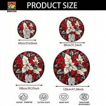 1 pièce/10 pièces Tapis de bain antidérapant avec design de poinsettia et flocon de neige, en matériau de flanelle, tapis de sol rond, décoration moelleuse, convient pour la salle de bain, la porte, la cuisine, le salon et autres occasions, lavable en machine, antidérapant, décoration de Noël, idée cadeau