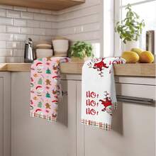 2 Stück Weihnachtsmann, Weihnachtsbaum, Kranz, Weihnachtsstrümpfe, Handschuhe, Rentier, Glocken, Sterne bedruckte Küchentücher, Geschirrtücher, Handtücher, Geschirrtücher, Heimdekoration, Küchendekoration, Kochen, Backen, Geschirrtücher, Reinigungsbedarf, geeignet für Restaurant, Küche, Feiertags-Dekoration und Geschenke, ganzjährig