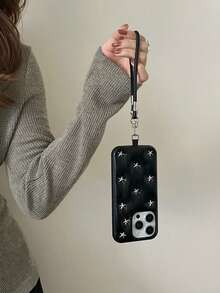 Étui de téléphone  noir premium 3D avec étoile argentée compatible avec l'iPhone 16 Pro Max, l'iPhone 15 nouvelle version 16 Pro avec dragonne, design minimaliste pour l'iPhone 14 Pro Max, l'iPhone 13, couverture complète
