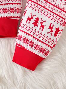 2件套男童圣诞印花圆领上衣+休闲裤套装 - 紅白色 - 查看 7