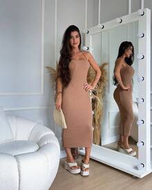 Women's Plain Dress, Spring Summer, Braided Back, High Quality Modal Yarn, Summer 2026 - Màu be - Xem 4