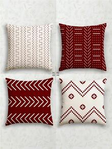 4pcs Bohemian Geometric Pattern Zipper Pillow Covers - Machine Washable, Double-Sided Printing, Available In Brown, Black, Beige And White - Ideal For Living Room Sofa And Bedroom Decor (Pillow Inserts Not Included), Decorative Throw Pillows - Red - View 13