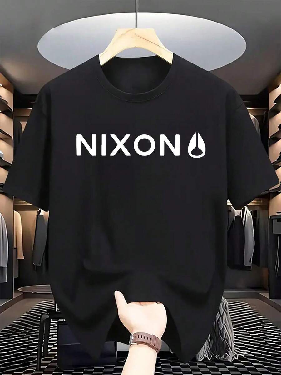 Camiseta Casual para Hombre NIXON" Impresa - Cuello Redondo, Manga Corta, Lavable a Máquina - La Elección Perfecta para Ropa Dinámica y Casual - Negro - Ver 1