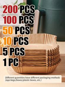 200/100 Pieces 8"/6.3" Disposable Air Fryer Mat, Square/Round Air Fryer Paper Liners, Paper Bowl For Basket, Baking Tray, Oven Accessories, Cooking Tools, Kitchen Utensils, Kitchen Accessories