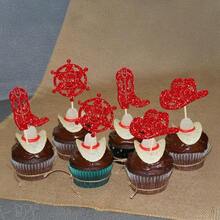 DEphlyn 30Pcs Cowboy Cupcake Toppers Glitter Cowboy Hats Boots Cupcake Picks Cowboy Party Cupcake Decorations For Western Theme Baby Shower Boys Birthday Party Cake Decorations Supplies Red10 - 紅色 - 查看 6