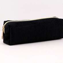 1/2pcs Solid Color/Plaid Multi-Functional Pencil Case, Diamond Pattern Large Capacity Pencil Box, Stationery Bag, Plush Student Pencil Case, Suitable For School Supplies, Back To School Season - Black - View 6