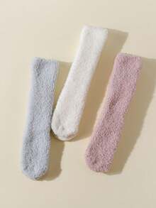 3 Pairs Baby Thick Fleece High Socks, Panda Grip Bottom Floor Socks, Warm For Autumn/Winter, Suitable For Below 5 Degrees - Multicolor - View 15