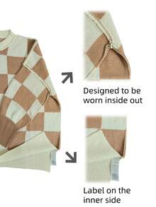 Women's Casual Loose Fit Drop Shoulder Colorblock Turtleneck Sweater - Khaki - View 6