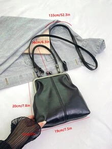 Women's PU Leather Crossbody Bag With Round Polka Dots, Vintage Style Handbag With Buckle Closure And Adjustable Shoulder Strap, Solid Color And Lightweight City Tote Bag - 黑色 - 查看 11