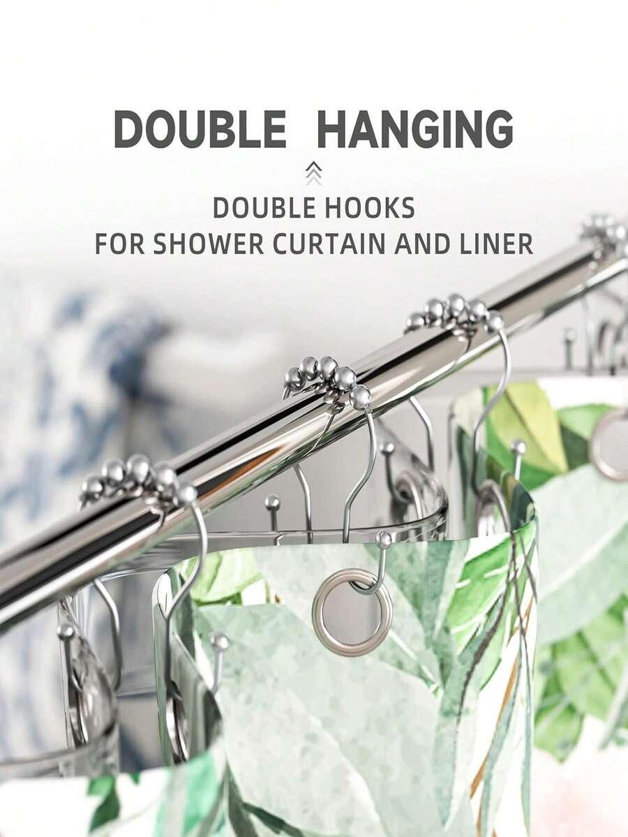12pcs Stainless Steel Black Shower Curtain Hooks, Rust-Proof Curtain Rings, Smooth And Anti-Drop Double Curtain Rings. Electroplated To Prevent Rust And Corrosion, Suitable For Bathroom Environment. - Multicolor - View 1