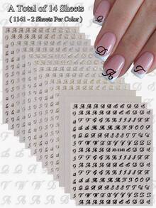 4/7/8/12/14/21张英文字母指甲贴纸白色黑色金色银色DIY粘性贴花3D艺术设计美甲装饰美甲用品