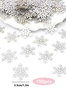 100 片闪闪发光的银色雪花桌面五彩纸屑，适用于冬季仙境装饰、生日、新娘送礼会、冰雪主题、新年、圣诞派对装饰
