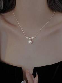 GAGAFEEL 1 Collar de Colgante de Flor de Nieve de Perla Falsa de Plata de Ley 925 Elegante y de Lujo como Regalo de Cumpleaños o Navidad para Mujeres