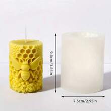 1 pezzo Stampo in silicone 3D a forma di orso e ape per candele/artigianato in resina - Stampo cilindrico con texture a nido d'ape e accenti floreali, forniture riutilizzabili per decorazione domestica fai-da-te e realizzazione di regali