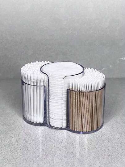 Scatola portaoggetti trasparente 3 in 1 in cotone, organizer da bagno per cotton fioc, dischetti struccanti, spugnette per il trucco e filo interdentale