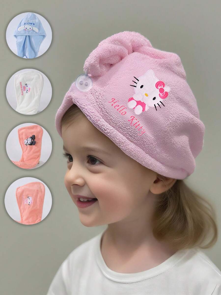 1pc Cute Cartoon Character Coral Fleece Children Hair Drying Cap, Soft & Super Absorbent, Suitable For Long & Short Hair