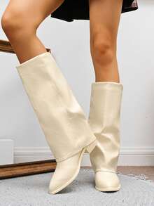 Women's Pointed Toe Thick Heel Wedge Sexy Pants Style Boots, Retro Over-The-Knee High Boots, Knee-High Boots, Fall, Winter, Autumn, Match Leggings,Party