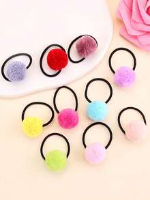 16pcs Autumn & Winter Khaki Color Pompom Decor Elastic Hair Ties For Kids Girls, Cute Soft High Stretch Ponytail Holders, Baby Hair Accessories Love Valentine