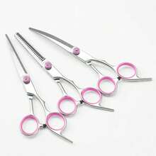 Juego profesional de tijeras de acero inoxidable para aseo de mascotas - Incluye tijeras de hoja recta y curva para recortar y asear el pelo de perros, gatos y conejos