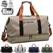 Maleta Deportiva,Compartimento para Zapatos y Bosillo Impermeable,Incluye bolsa de maquillaje,toalla y bolsa organizadora de regalo,Mujer y Hombre,para Viajes,Gym (B-Rosa) - D-Caqui - Ver 7