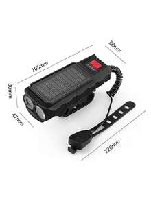 Farol Solar De Bicicleta Led Recarregável Buzina Luz De Bike Usb - Preto - Visão 5