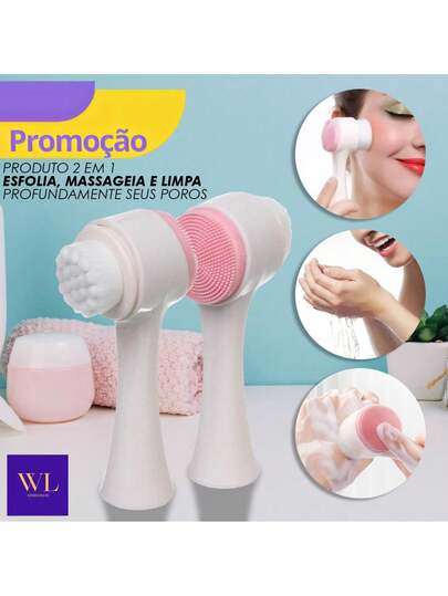 Escova Facial 2 em 1 – Massagem e Limpeza de Pele/ Remoção de Cravos e Acne / Cerdas Macias de Silicone/ Portátil Para Poros e Skincare
