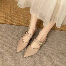 Zapatos de tacón para mujer Mules con punta afilada y talón abierto, detalles metálicos y tacones gruesos. Nuevo estilo de moda europea y americana para el verano. Mules con media punta para mujer. Sandalias mules con tacones gruesos para llevar al aire libre. Elegantes sandalias con punta afilada para mujer. Colección de verano. - Caqui - Ver 6
