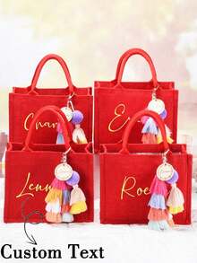 Customized Christmas Gift Bags, Christmas Tote Bags, Holiday Gifts, Linen Christmas Bags, Burlap Christmas Bags, Women's Christmas Gift Bags, Christmas - Orange - View 2