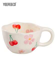 yeefeeco 1 pezzo Set tazza e piattino in ceramica, tazza da caffè e piattino con motivo floreale, tazza da tè carina e piattino, adatto per uso domestico, tè pomeridiano, ragazze e periodo di rientro a scuola