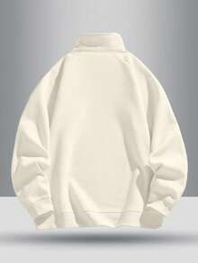 男士休闲四分之一拉链套头卫衣，时尚百搭，秋季长袖上衣 - 杏色 - 查看 2