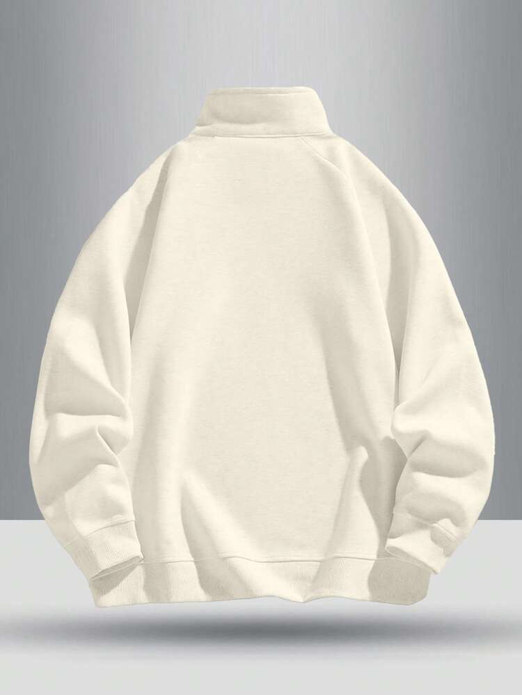 Men's Casual Quarter Zip Pullover Sweatshirt, Fashion & Versatile, Fall, Long Sleeve Top - Apricot - View 2