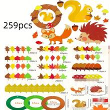 Fall Wreath Kit - 131/259 Pcs Autumn Maple Leaf Wreath Set With Glitter Stickers, Felt Fall Leaves Stickers DIY Craft For Thanksgiving, Christmas, Halloween Home Classroom Party Decor (Thanksgiving Decorations, Fall Wreath DIY, Glitter Maple Leaf Garland)