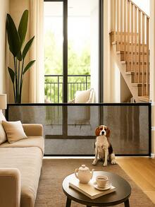 1 pieza Cerca para mascotas, Puerta de malla plegable portátil, Cerca de aislamiento de puerta, Tope de puerta de malla, Red de aislamiento de balcón sin perforaciones, Cerca de protección de barrera interior, Utilizado para puertas de escaleras, balcones, interior y exterior, Ajustable, Portátil, Fácil de instalar, Barrera para escaleras para mascotas, Ventana transparente, Protección para mascotas, Puerta para mascotas, Puerta para perros, Barandilla para mascotas, Malla para perros (Adecuado para perros pequeños) - Negro - Ver 4