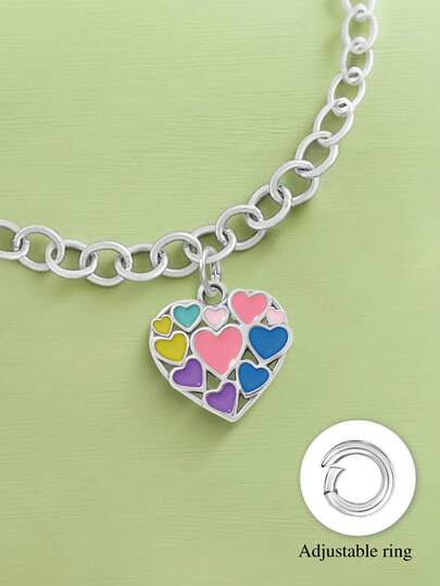 1pc Simple And Unique 925 Sterling Silver Colored Glue Heart Charm DIY Pendant Delicate Jewelry Gift For Women Or Men