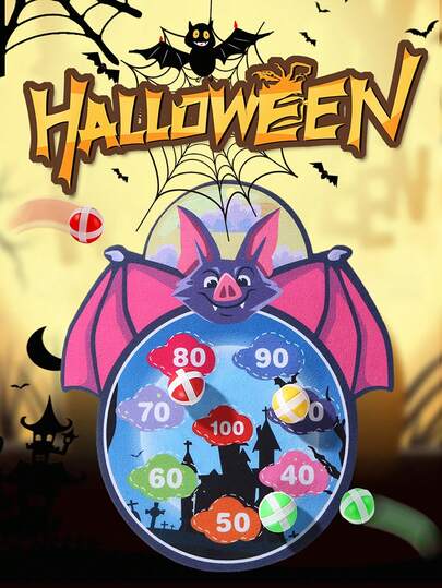 Halloween Kids Sticky Ball Target Game Set, Cartoon Pattern Fabric Dart Sticky Ball, Throwing Interactive Game, Family Multiplayer Competition, School Sports Game Props, Boys Girls Halloween Gift, Halloween Party Toy (1 Hook + 3 Sticky Balls Included)