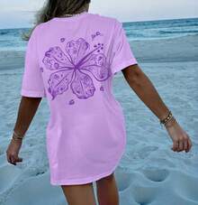 Women's Teens Oversized Graphic Tee Shirts Y2k Short Sleeve Floral Aesthetic Tshirt Top Summer Cute Preppy Clothes-For Women, Holiday, Vacation - 查看 6