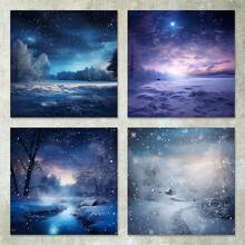 36 Sheets 6inch Romantic Forest & Starry Sky Snow Landscape Scrapbooking Paper, Suitable For Bullet Journals, Collages, Greeting Cards, Photo Albums And Crafts - Blue - View 2