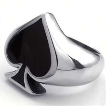 Rings For Men, Men's Rings Stainless Steel Poker Rings Spades Ace Father's Day Gift Men's Rings - 黑色 - 查看 3