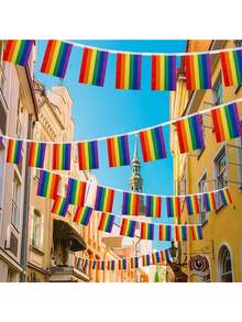 1set/30pcs LGBT Rainbow String Flag Gay Progress Pride Banner Flags, Love Is Love String Flag Pennant Banner, Small Mini Pride Flags Bunting Banner, Holiday Decor, Pride Day Party Decor, Outdoor Garden Decoration, 33 Feet 30 Flags