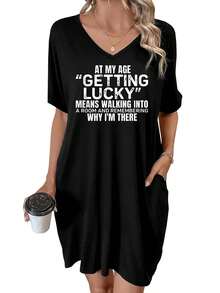 Getting Lucky At My Age Remembering Why I'm There -2 Summer Dresses For Women Casual Sundress Beach Pocket Loose Plus - màu đen - Xem 1