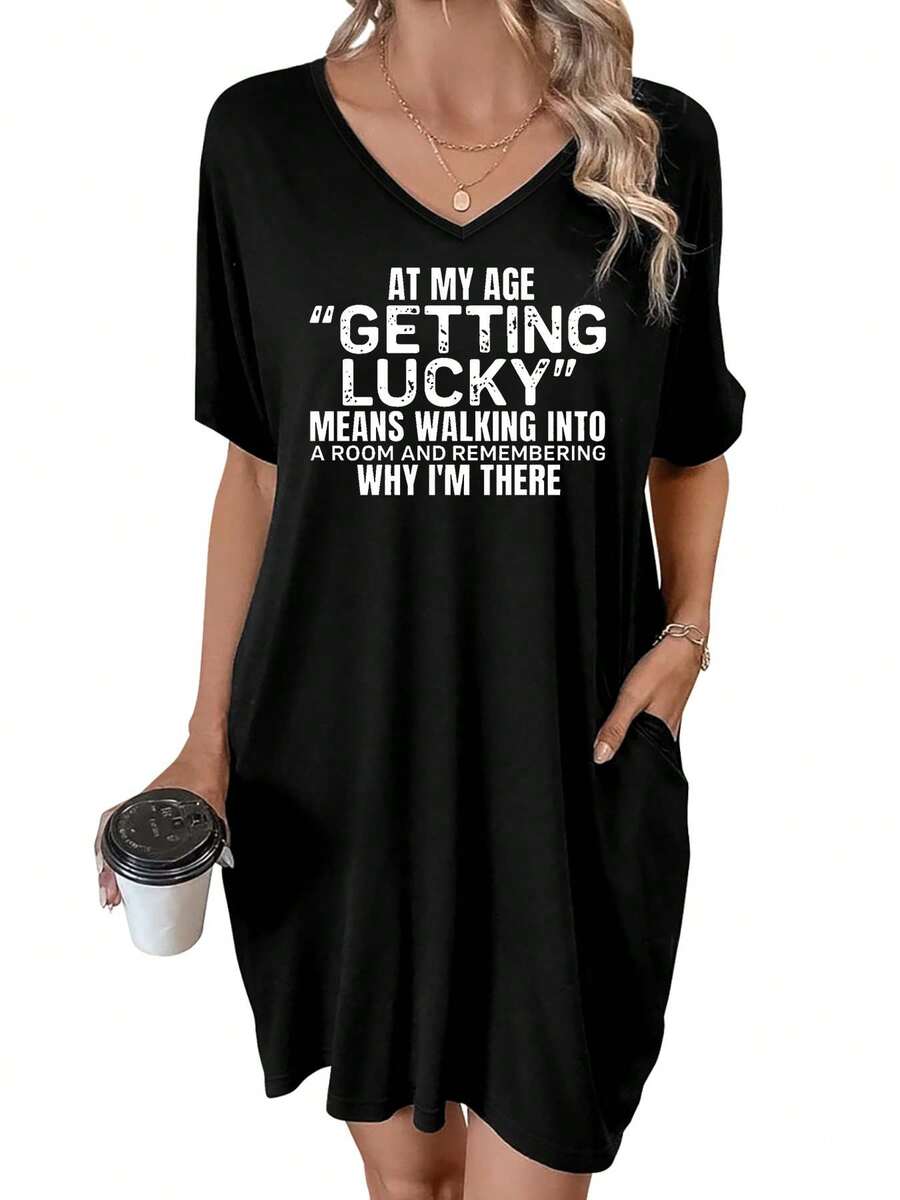 Getting Lucky At My Age Remembering Why I'm There -2 Summer Dresses For Women Casual Sundress Beach Pocket Loose Plus - màu đen - Xem 1