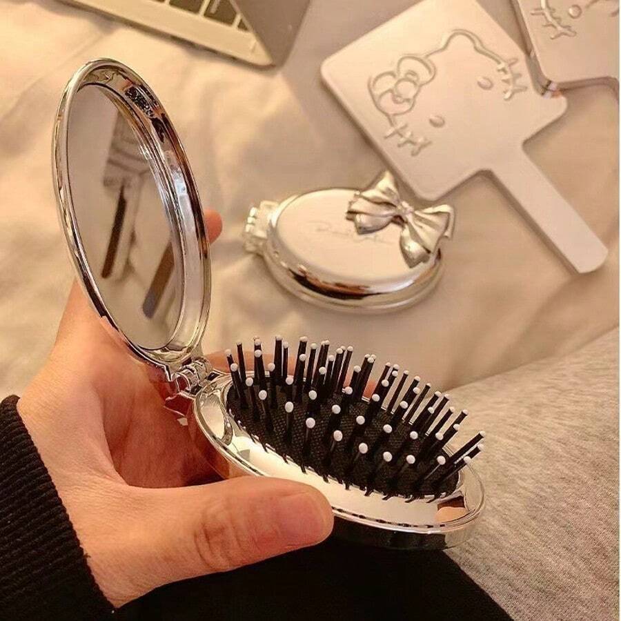 High-Grade Silver-Plated Folding Mirror Comb Two-In-One Female Portable Airbag Air Cushion Comb Massage Comb - Silver - View 1