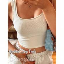 Women Rib Tank Top Padded Workout Top Square Neck Crop Tank Fitted Basic Cami Tops - Angel White - View 7