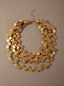 1件波西米亚风木质不规则圆形手工串珠多层项链，粗链长款项链，适合女性日常佩戴、旅行派对、假日配饰（木质材料上的轻微划痕属于正常现象） - 金色 - 查看 4