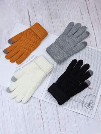 1 par de guantes de pantalla táctil con diseño de piña para otoño e invierno, gruesos y cálidos, adecuados para estudiantes hombres y mujeres que montan, guantes resistentes al frío, equipo de invierno, guantes de nieve