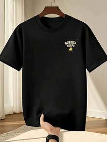 Camiseta Gordito Guapo Chingón Camiseta de algodón puro de 220 g/m2 con cuello redondo, informal, moderna y con estampado de doble cara para hombre (1 unidad) - Negro - Ver 2