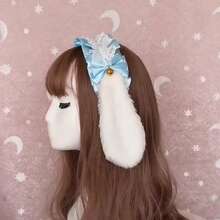 2 Pcs Rabbit Cosplay Costume Accessory Cute Lolita Style Plush Bunny Ear Headband And Tail Set For Women Girls - Màu xanh lam - Xem 2