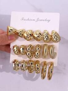 Conjunto de pendientes de moda exagerados de estilo europeo y americano para mujeres, pendientes en forma de C retorcidos y lisos