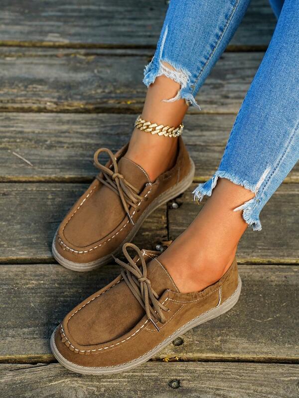 Nuove scarpe da donna leggere e casual per la primavera/autunno 2025, in pelle morbida e traspirante, con lacci, di colore marrone kaki, alla moda, comode per mamme e viaggi, slip-on